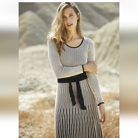 New W/Tag Peruvian Connection Black Cream Knit Ridgeline Maxi Dress XS RT $368 - Picture 3 of 10